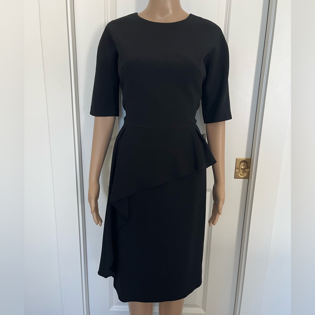 Rickie Freeman For Teri Jon Black Sheath Dress With Asymmetric Peplum